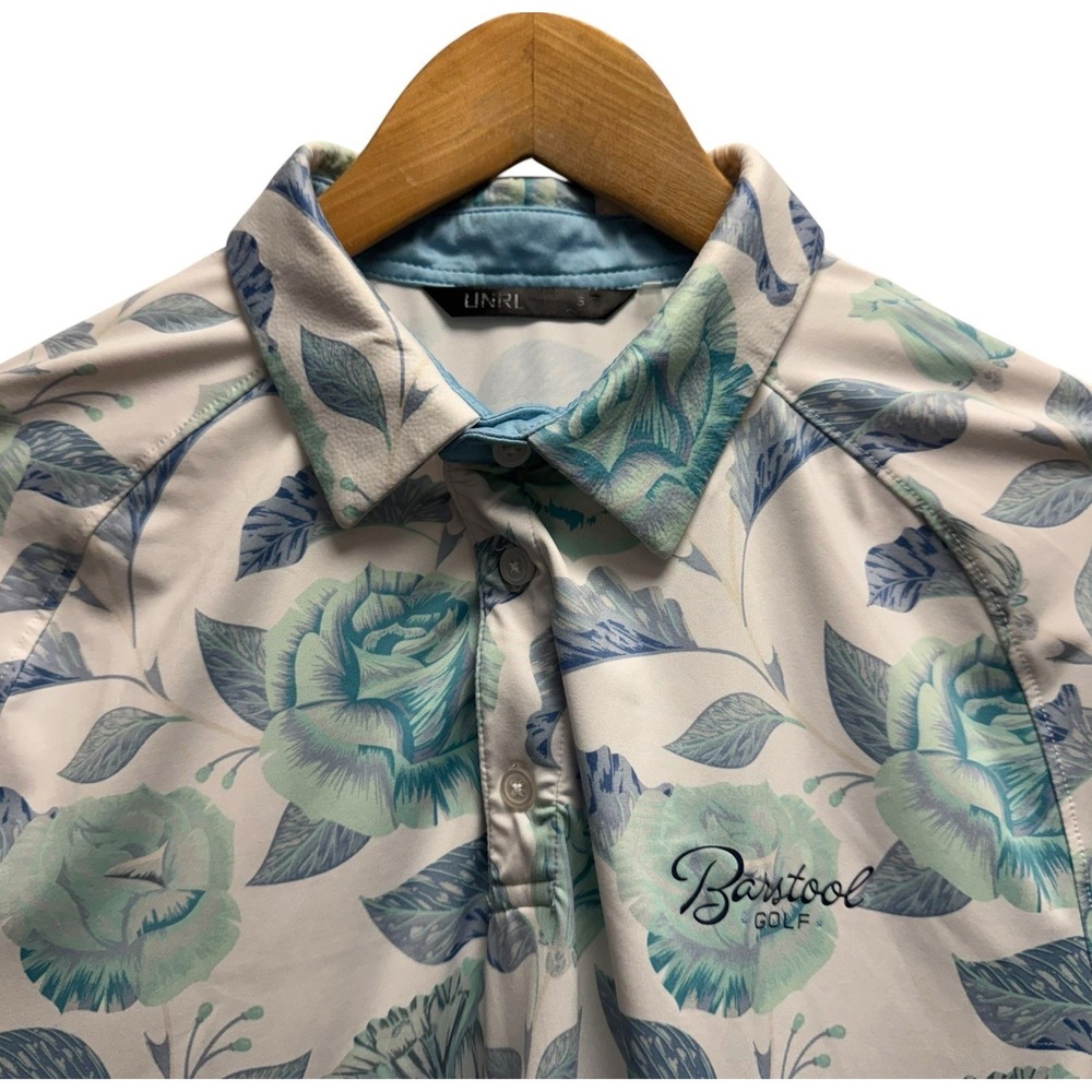UNRL x Barstool Sports Mens Small White/Green Floral Performance Golf Polo Shirt